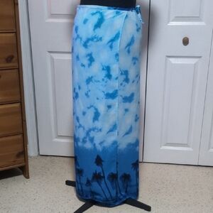 Jonathan Martin Blue and White Palm Tree Wrap Skirt